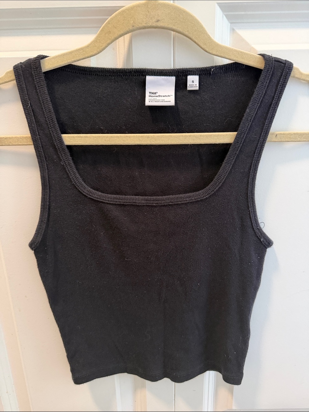 TNA Black Homestretch Ribbed Square Neck Crop Tank